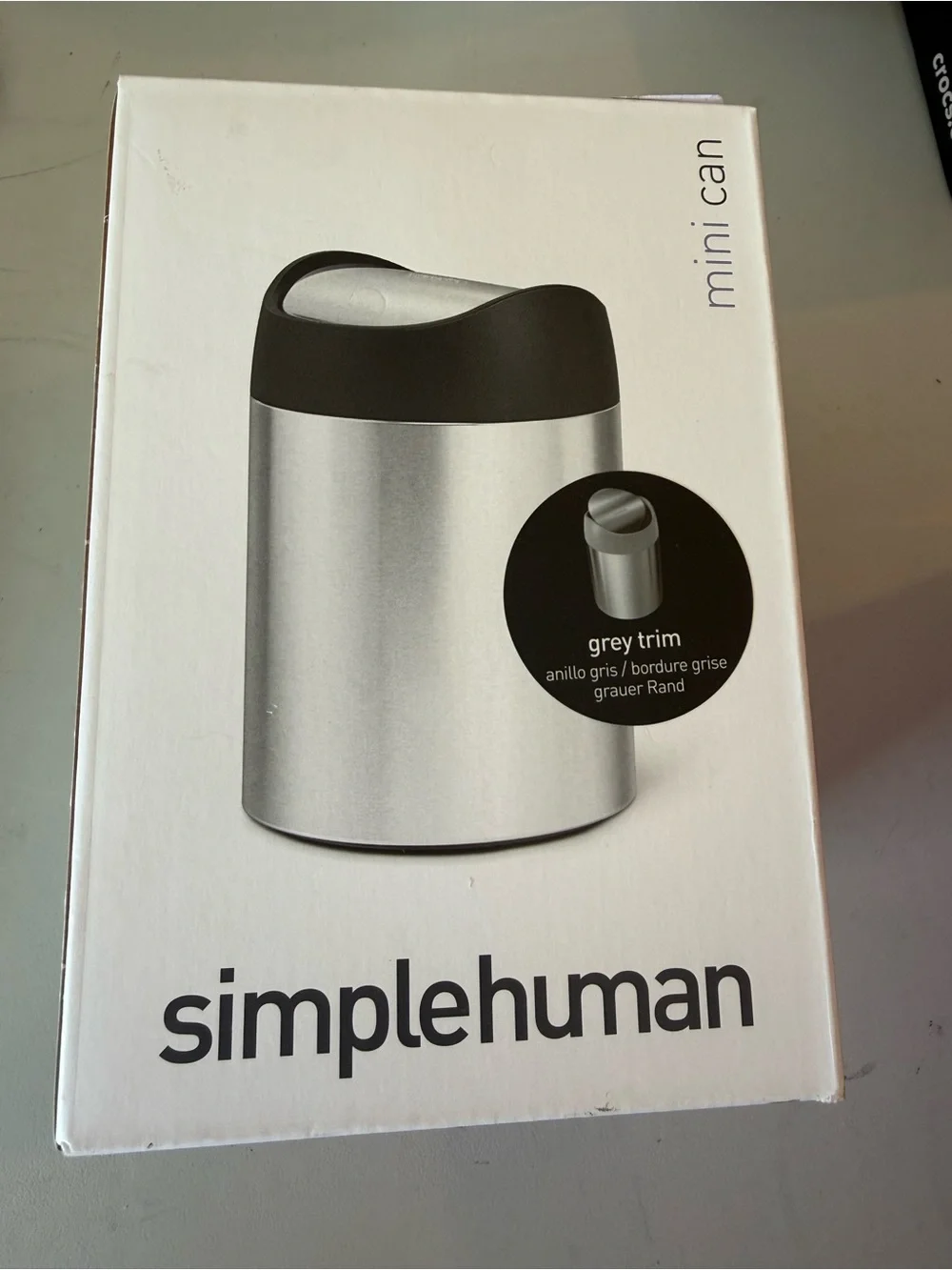 simplehuman Mini Can with Grey Trim - Silver and Grey - Picture 1 of 5
